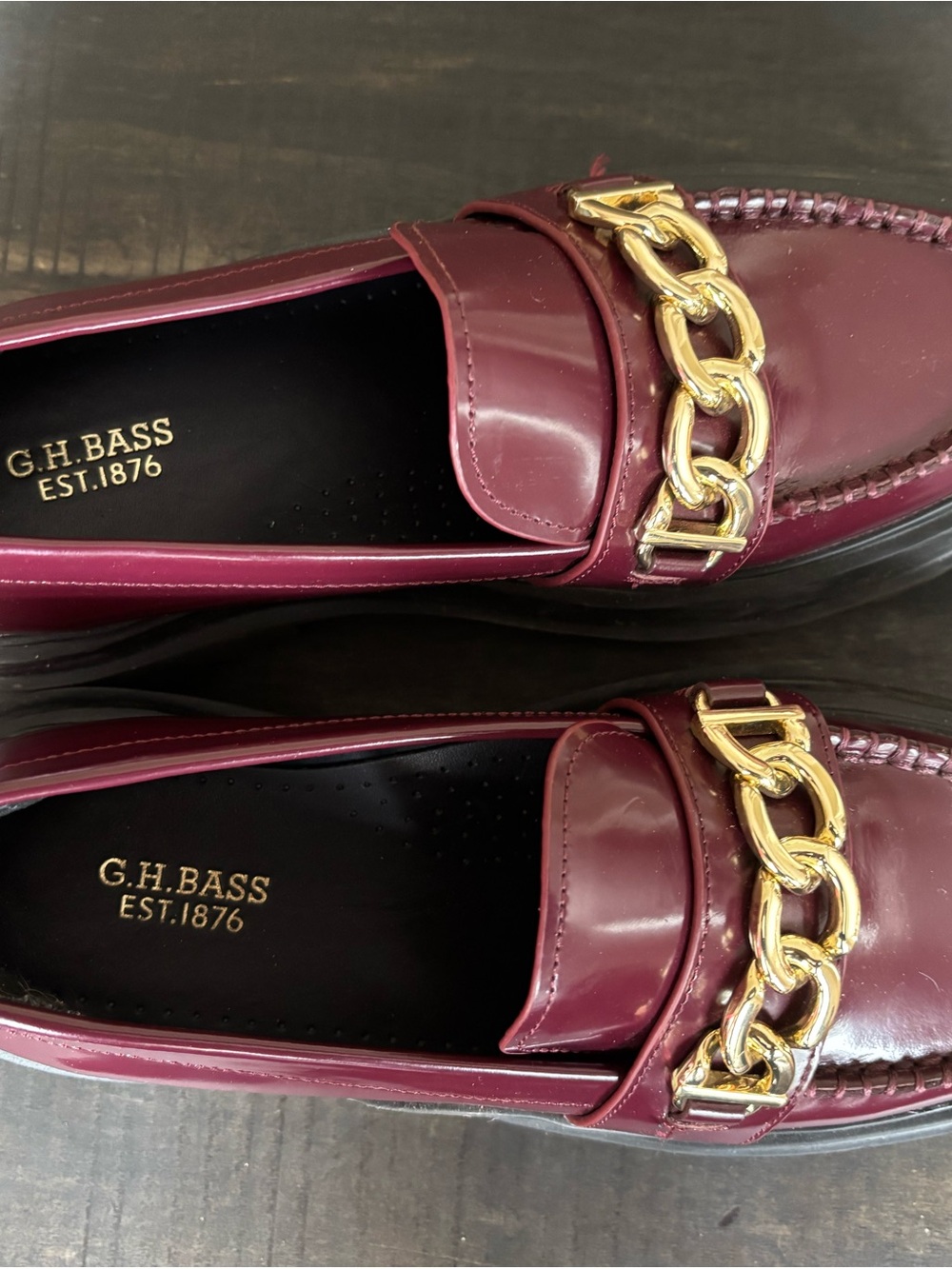 G.H. Bass Women's Burgundy Chain-Trim Leather Loafers